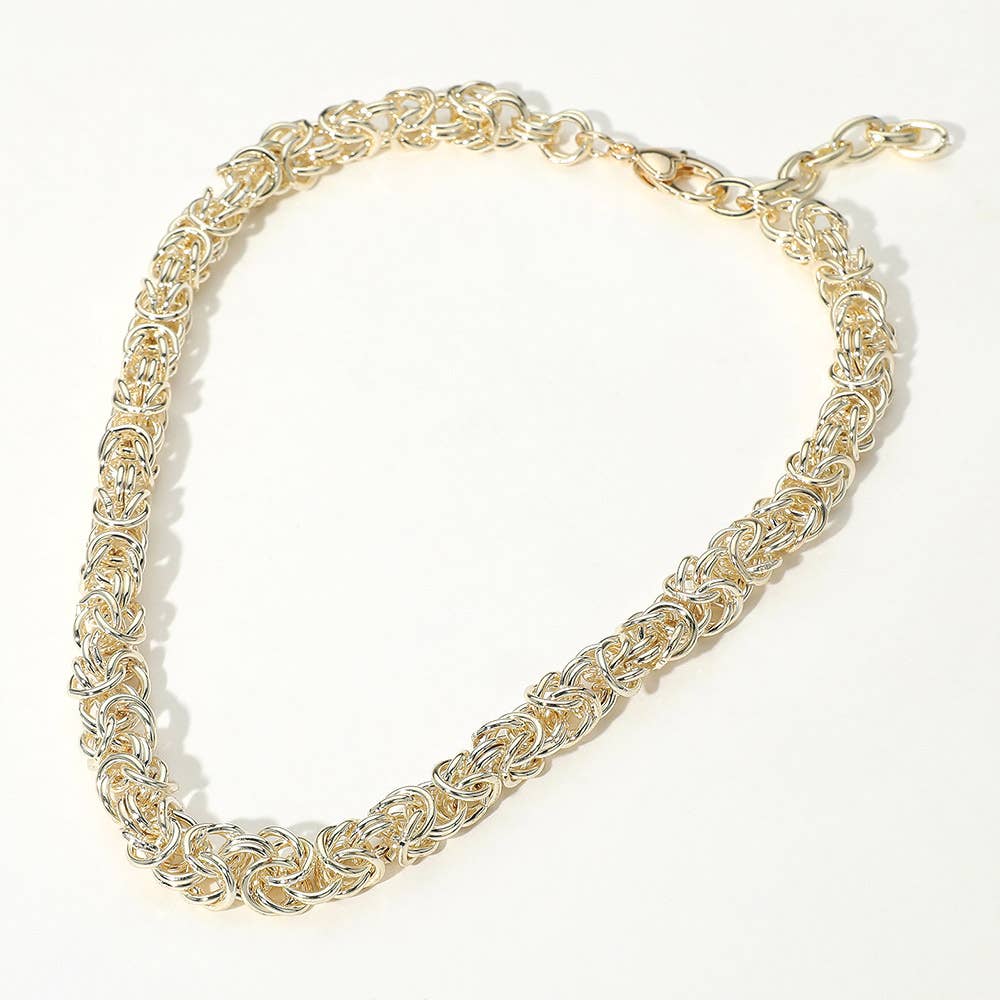 14K Gold Plated Chunky Intricate Knot Link Chunky Chain Necklace