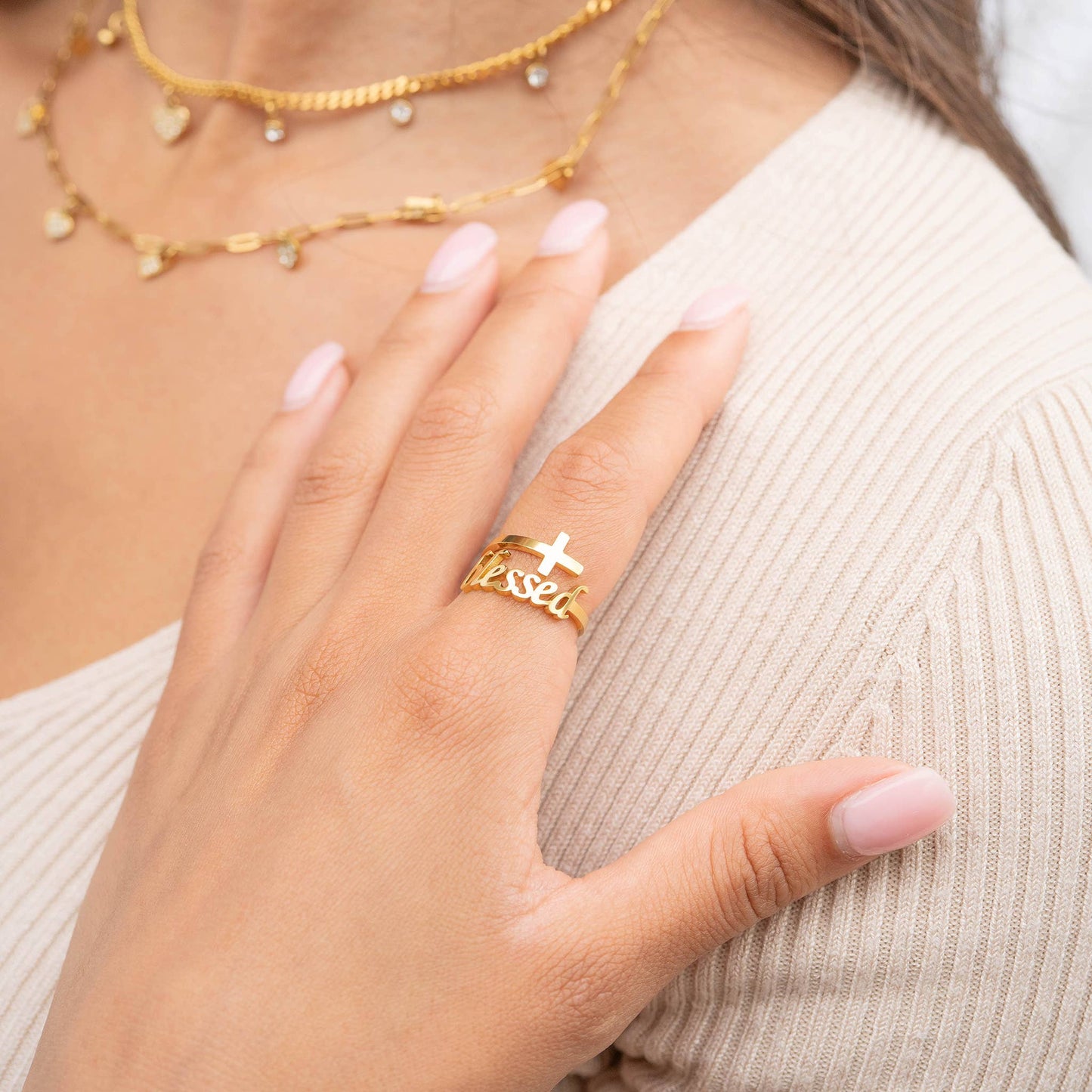 18K Gold PVD Adjustable "Blessed" Ring: Gold / 6