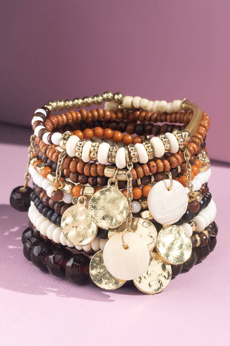 Multi Layered Mixed Beads Bracelet: Brown(Gdbrw) / OS
