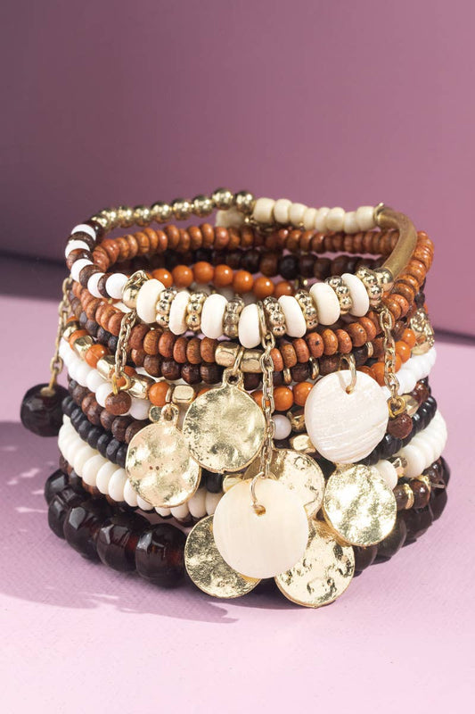 Multi Layered Mixed Beads Bracelet: Brown(Gdbrw) / OS