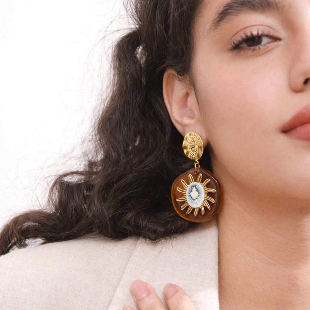 LSSG-ED18 18k Stainless Steel Amber Resin Drop Earrings