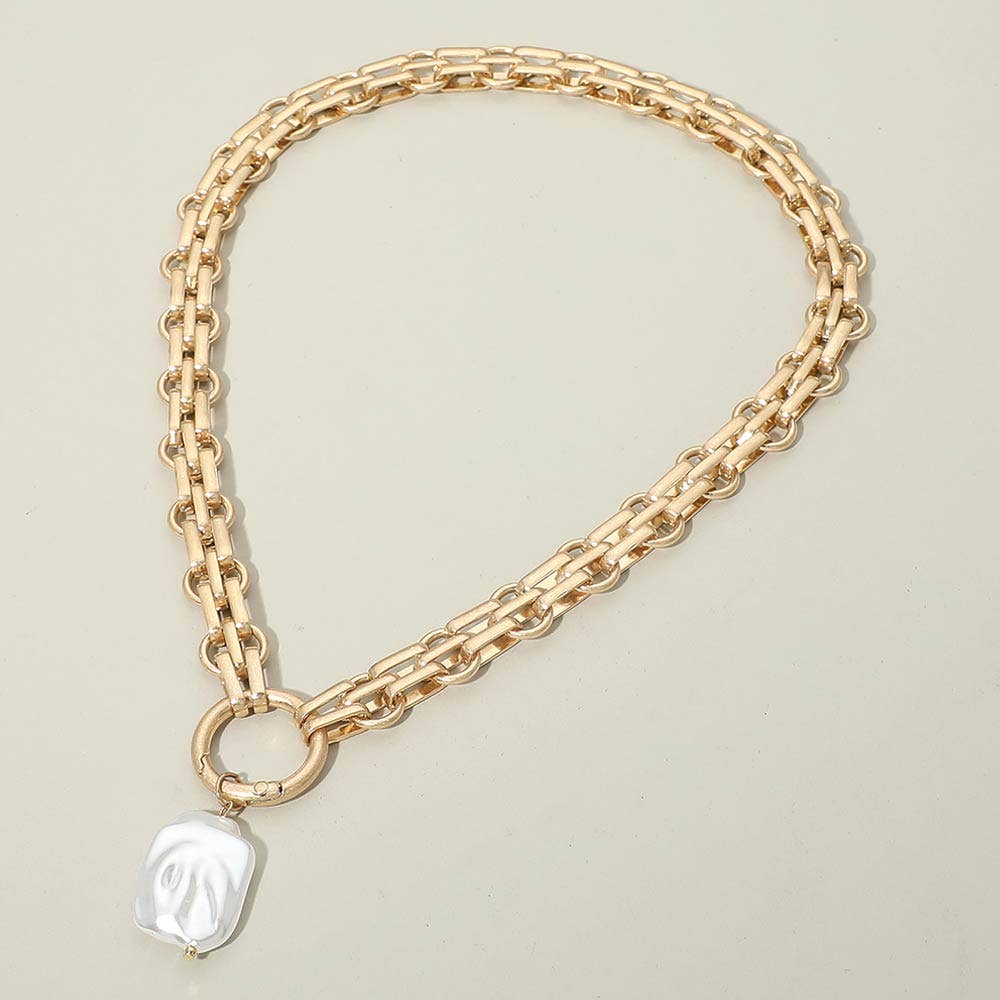 Baroque Pearl Pearl Charm Pendant Chunky Link Chain Necklace: Cream,Gold