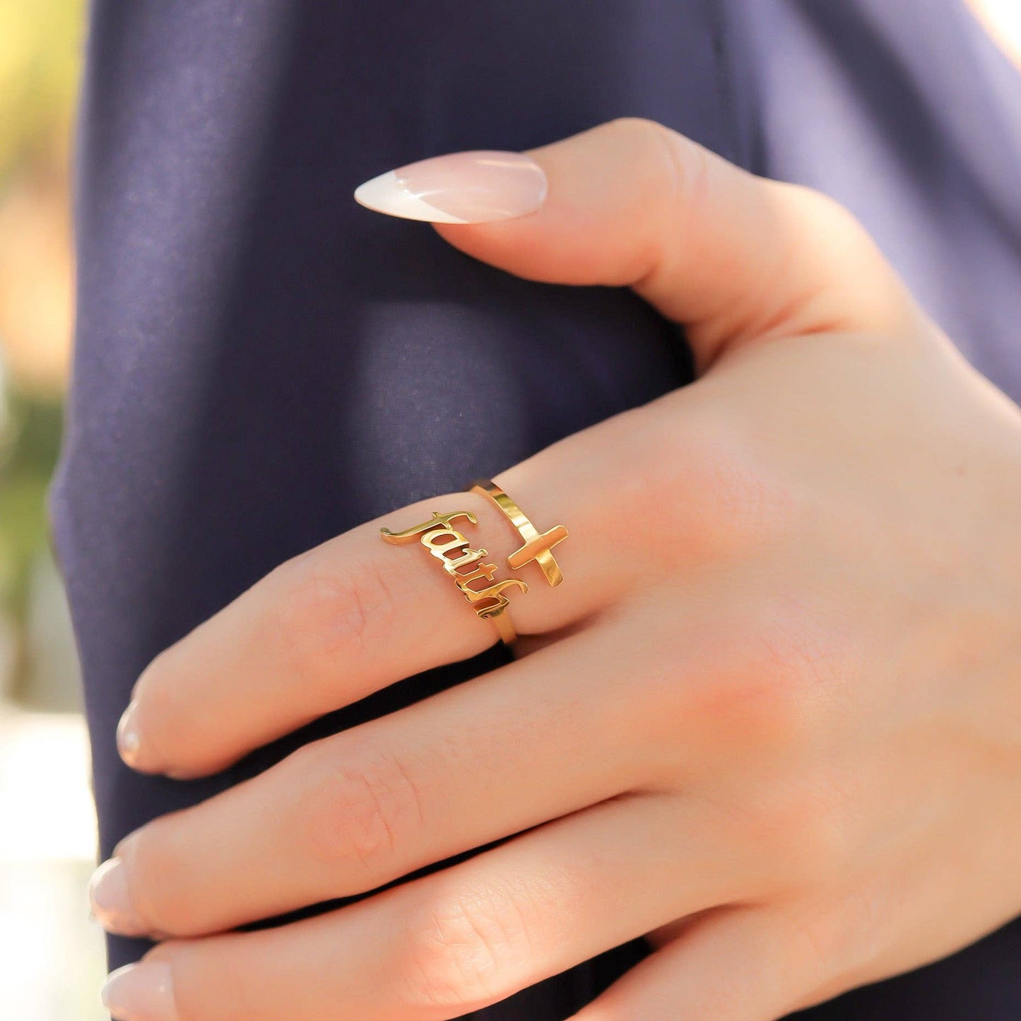 18K Gold PVD Adjustable "Faith" Ring: Gold / 9