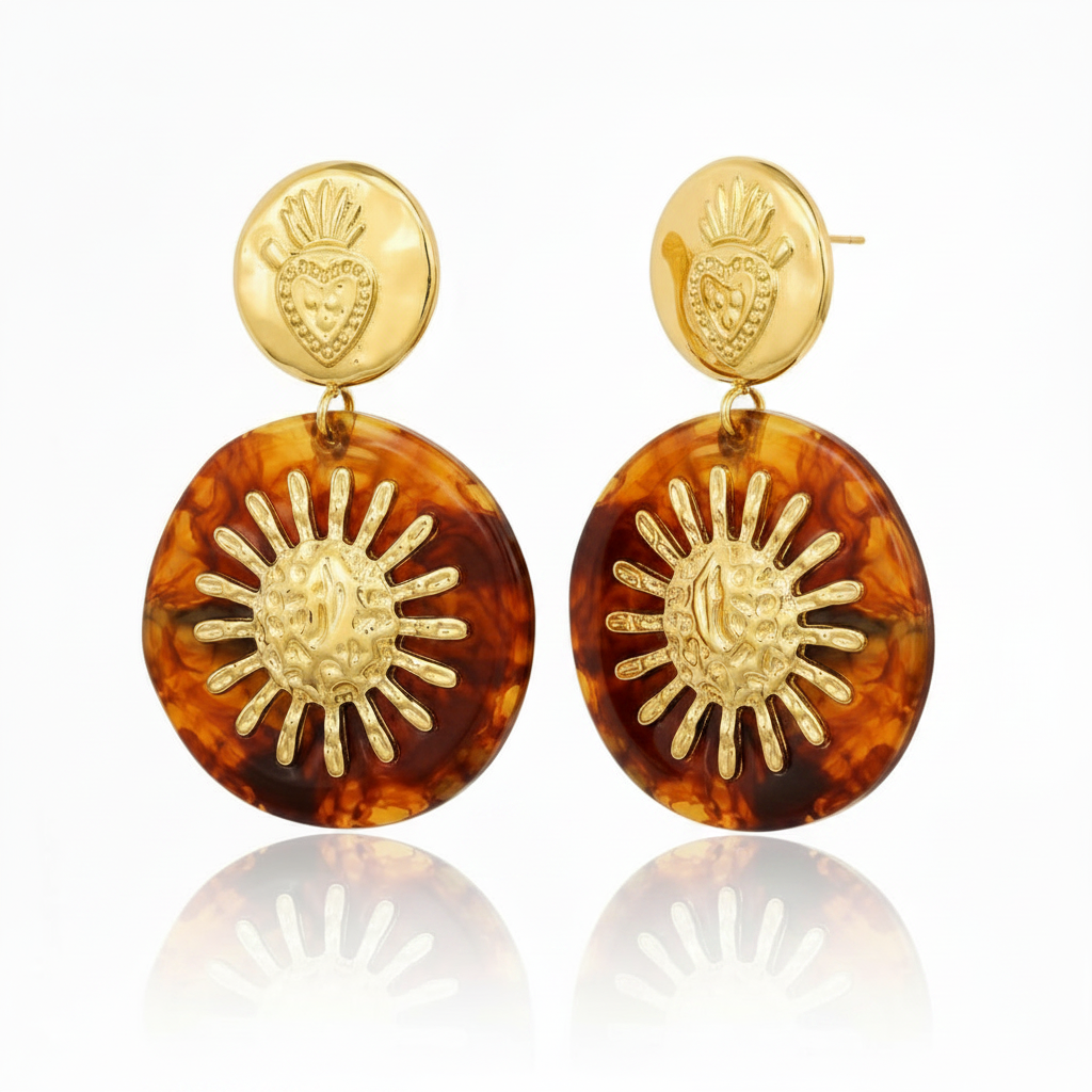 LSSGE436 Celestial Sun Motif Statement Drop Earrings