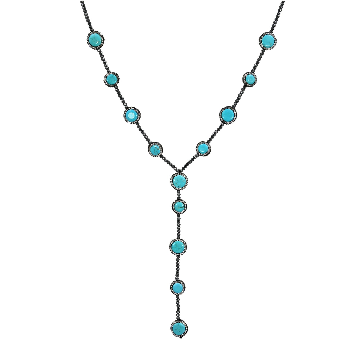 Faceted Hematite and Gemstone Lariat Necklace : Magnesite Turquoise