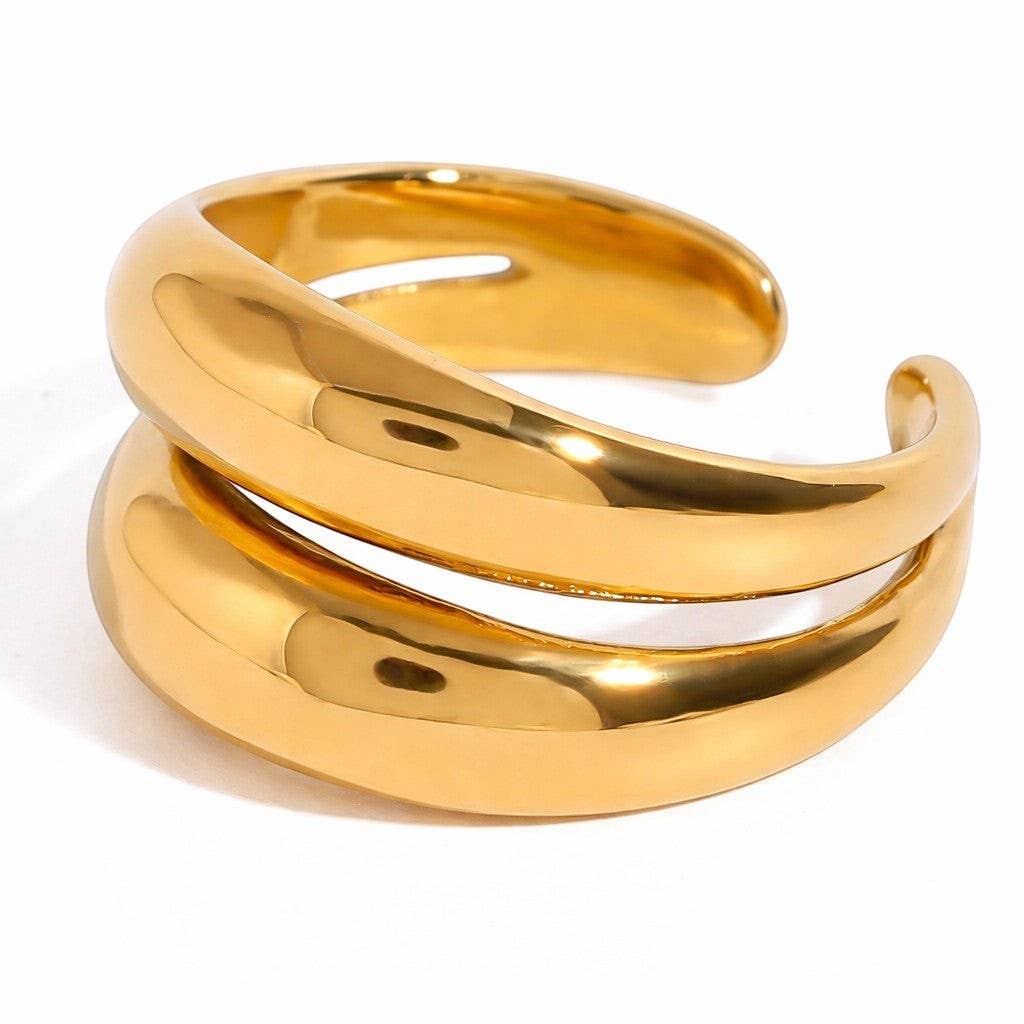 18k Stainless Steel Adjustable Double Wave Ring (LSSG-RW13)