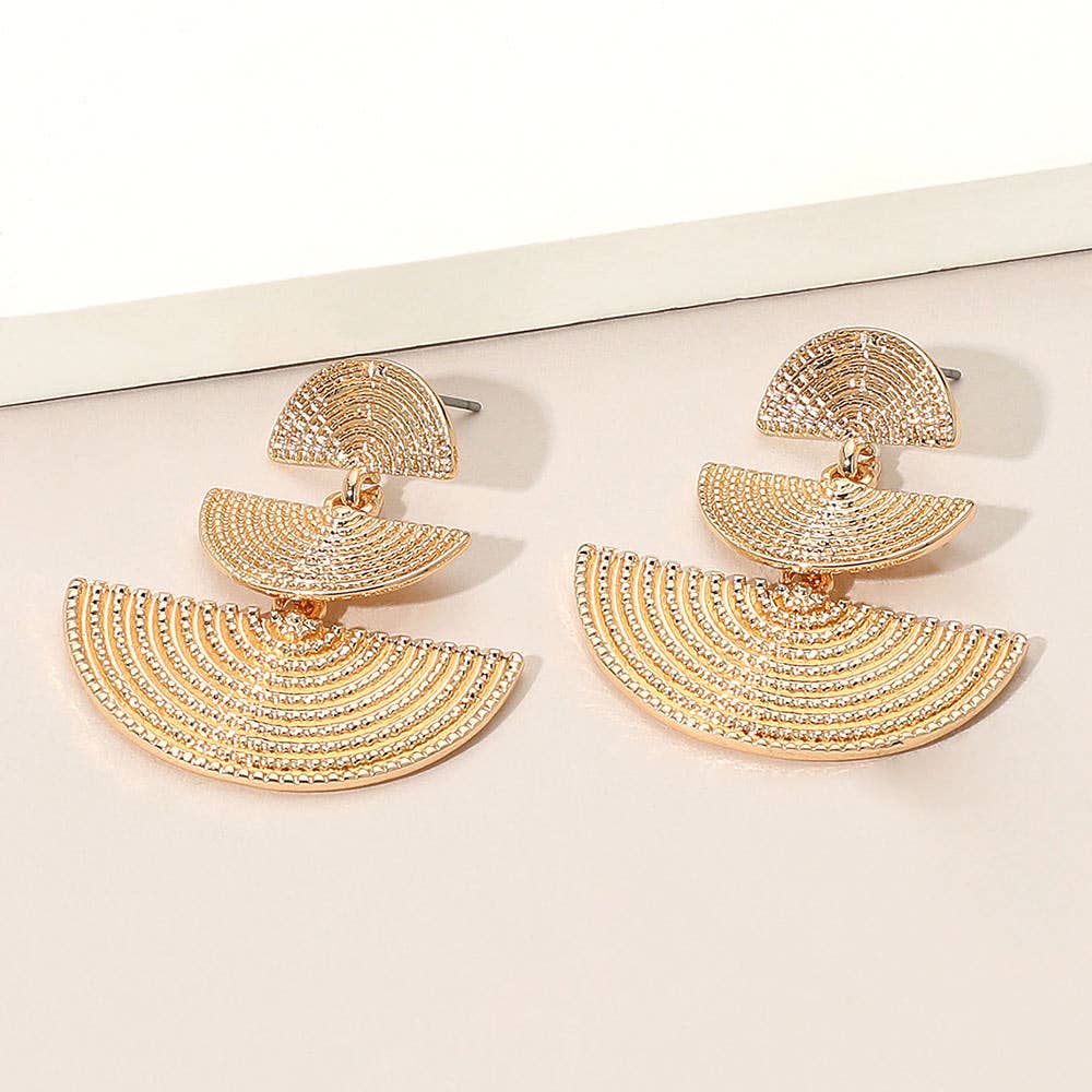 Textured Geometric Metal Fan Drop Earrings
: Gold