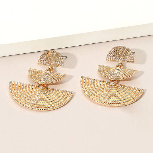 Textured Geometric Metal Fan Drop Earrings
: Gold