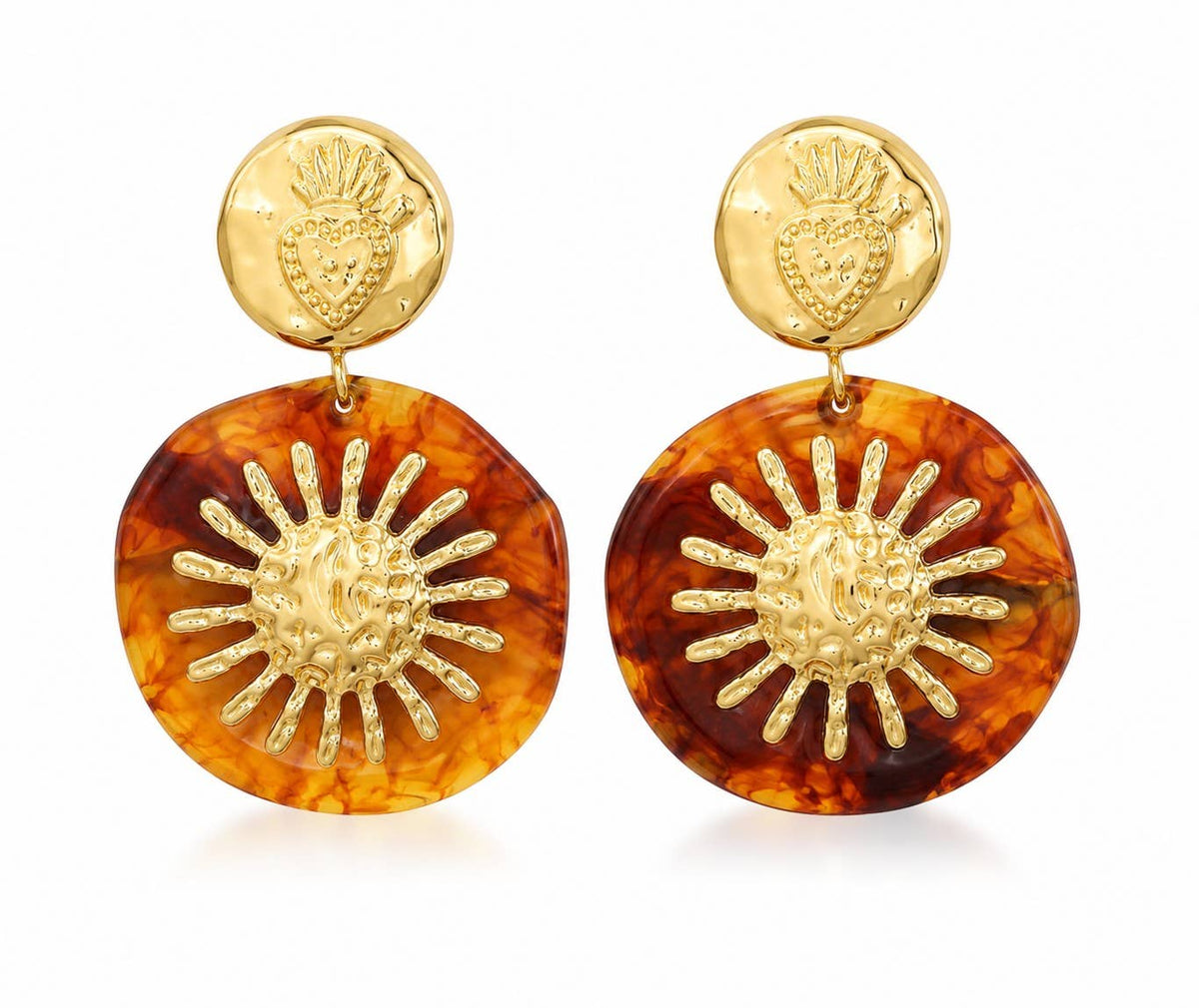 LSSGE436 Celestial Sun Motif Statement Drop Earrings
