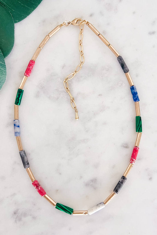 Color Block Luze Stone Necklace N-1313-Multi