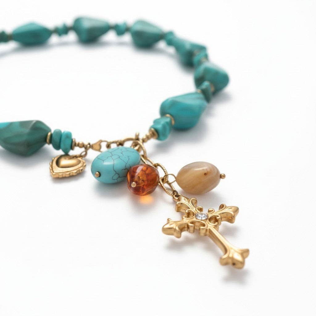 LSSGN301 18K Stainless Steel Oceania Azure Cross Necklace