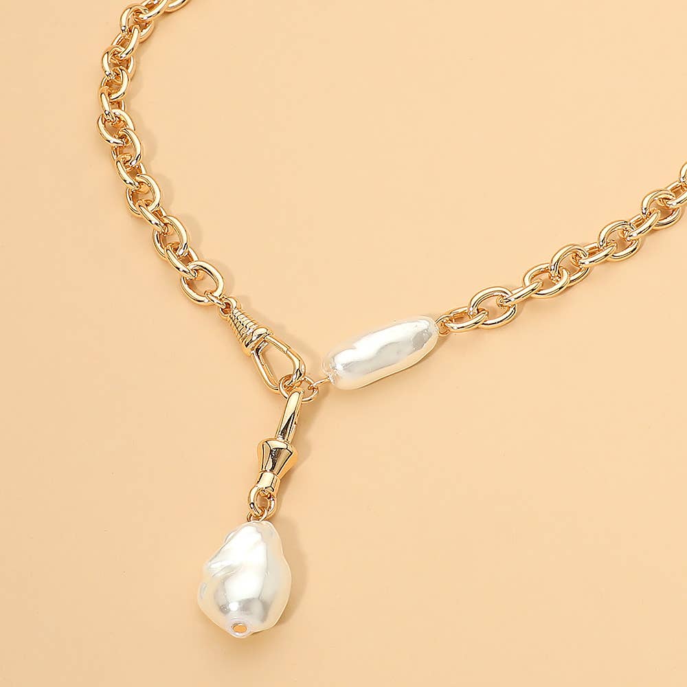 Chunky Irregular Pearl Drop Chain Necklace