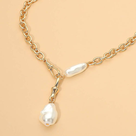Chunky Irregular Pearl Drop Chain Necklace