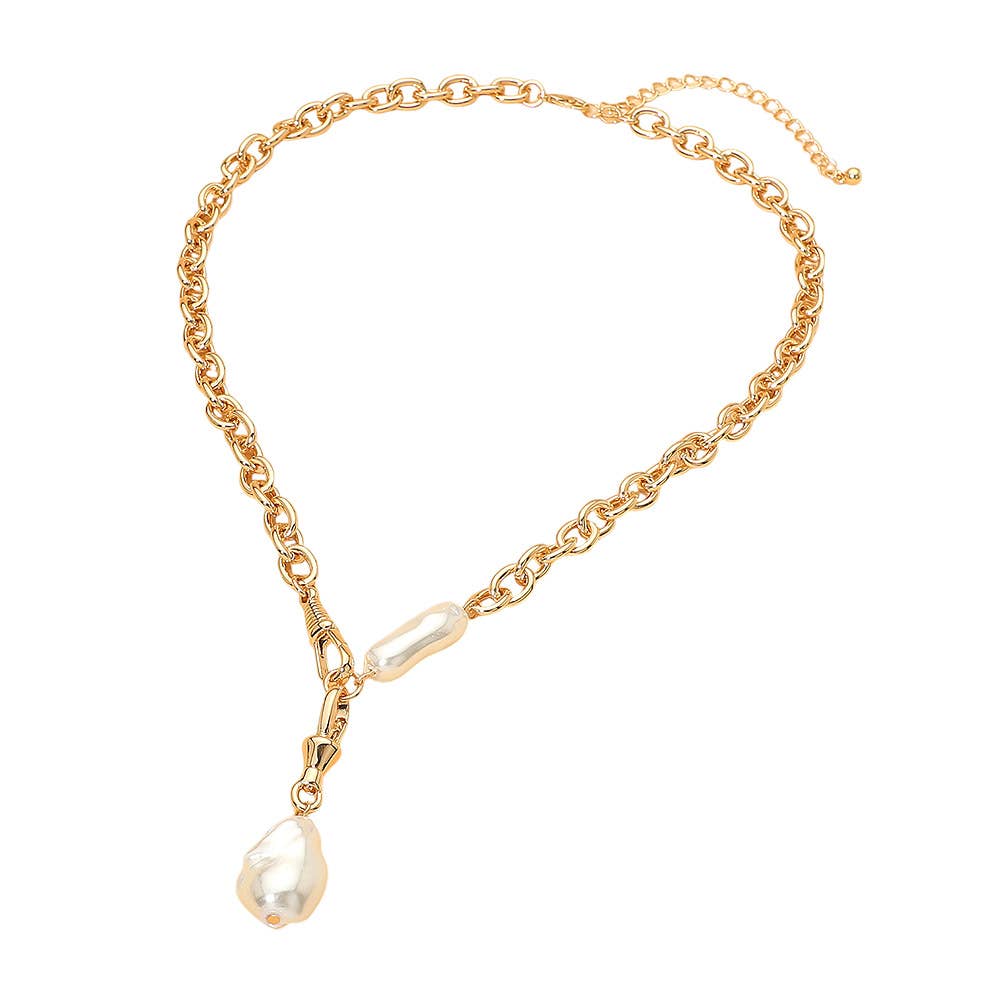 Chunky Irregular Pearl Drop Chain Necklace