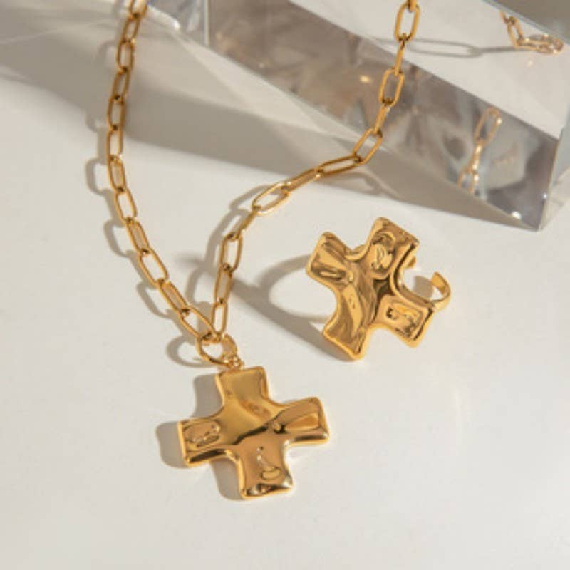 18K STAINLESS STEEL TARNISH FREE CROSS NECKLACE | 40NK9580: GOLD
