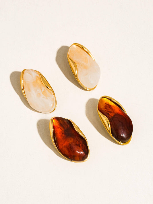 Maélie 18K Gold Non-Tarnish Resin Drop Earrings: Brown