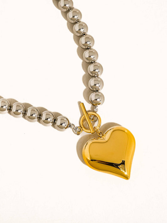 Raissa 18K Gold Non-Tarnish Two Tone Heart Necklace: Multi-Colored