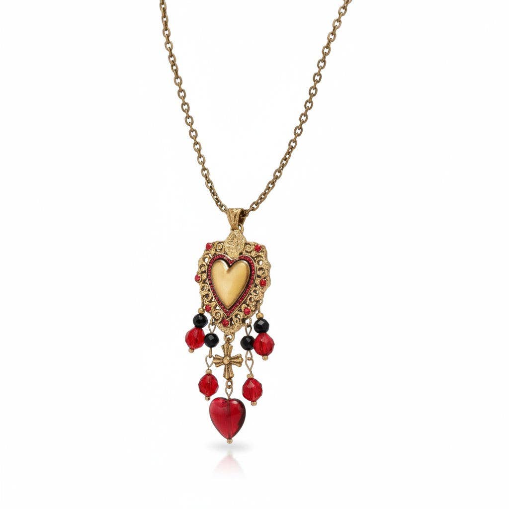 LSSGN290 18K Stainless Steel Valentina Sacred Heart Tassel Necklace