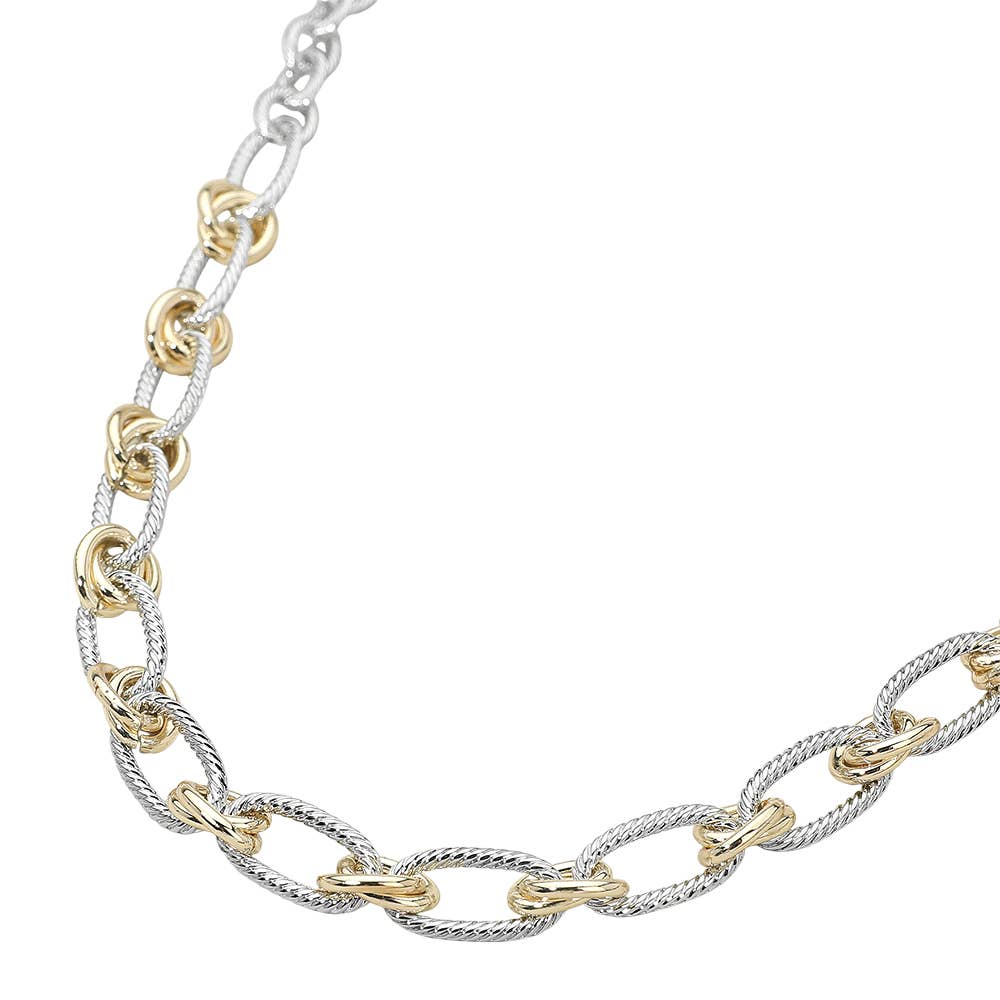 14K Gold Plated Two Tone Knot Link Chain Necklace