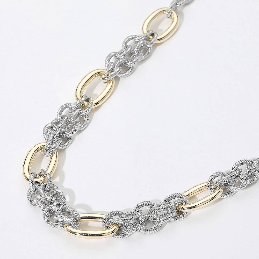 14K Gold Plated Two Tone Chunky Chain Necklace