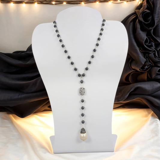 Faceted Hematite Lariat Necklace