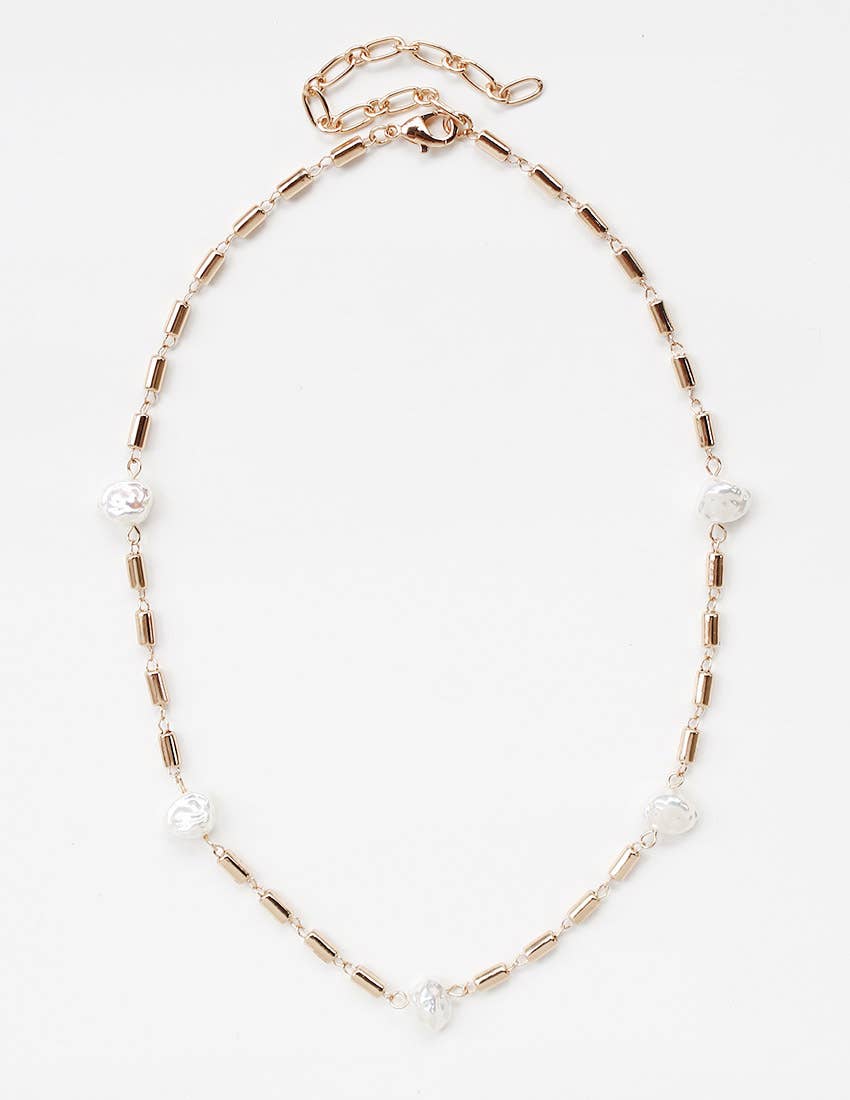 Golden Pearl Station Necklace N-1585