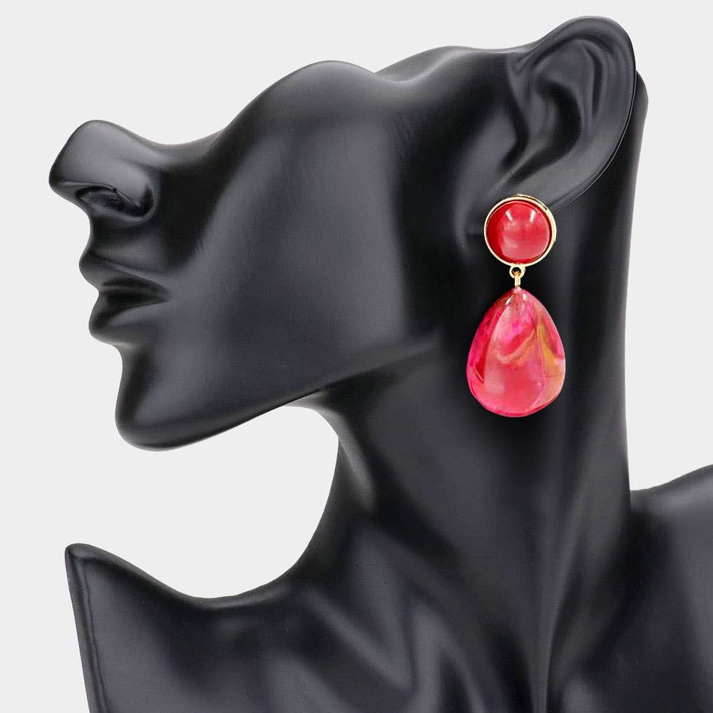 Bold Resin Teardrop Dangle Earrings: Burgundy