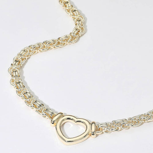 14K Gold Plated Open Heart Link Chain Necklace