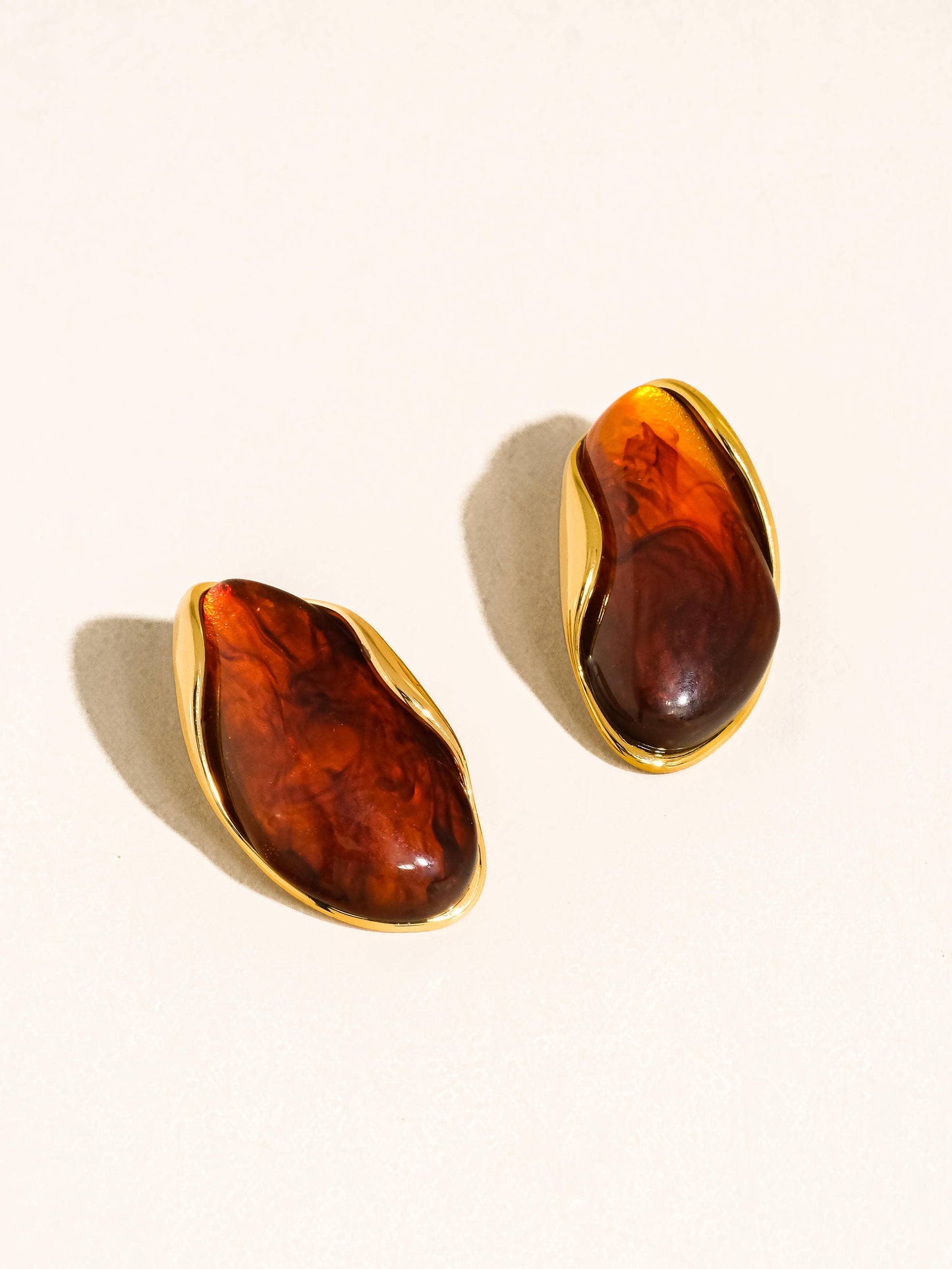 Maélie 18K Gold Non-Tarnish Resin Drop Earrings: Brown