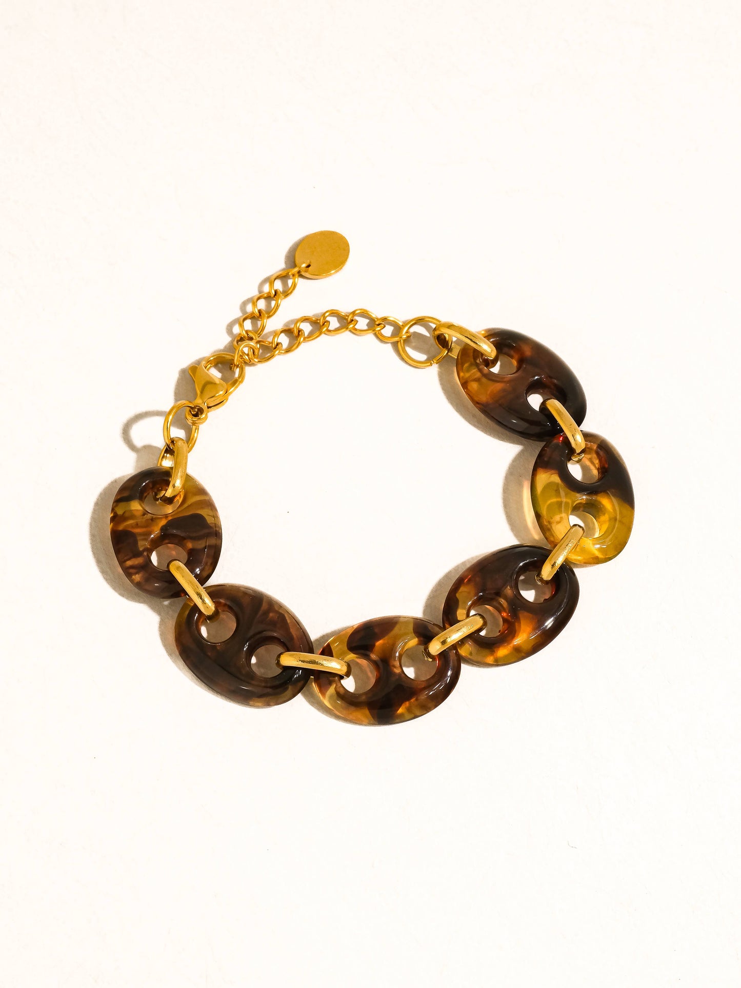 Acacia 18K Gold Non-Tarnish Chunky Resin Link Bracelet: Brown