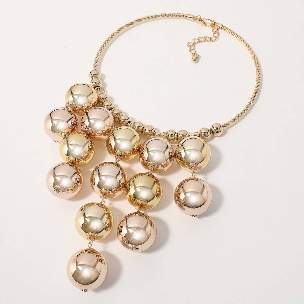 Oversized Metal Ball Chandelier Statement Necklace