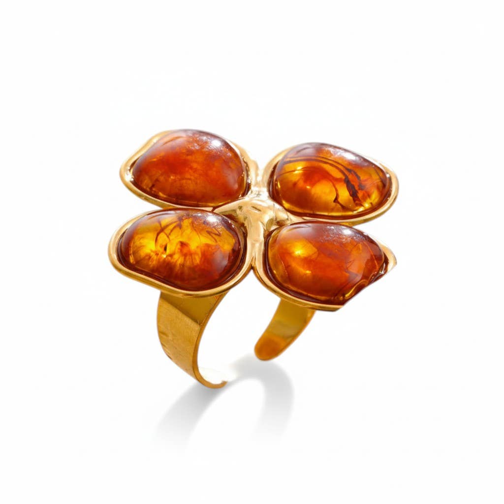 18K Stainless Steel Resin Floral Adjustable Ring LSSGR264