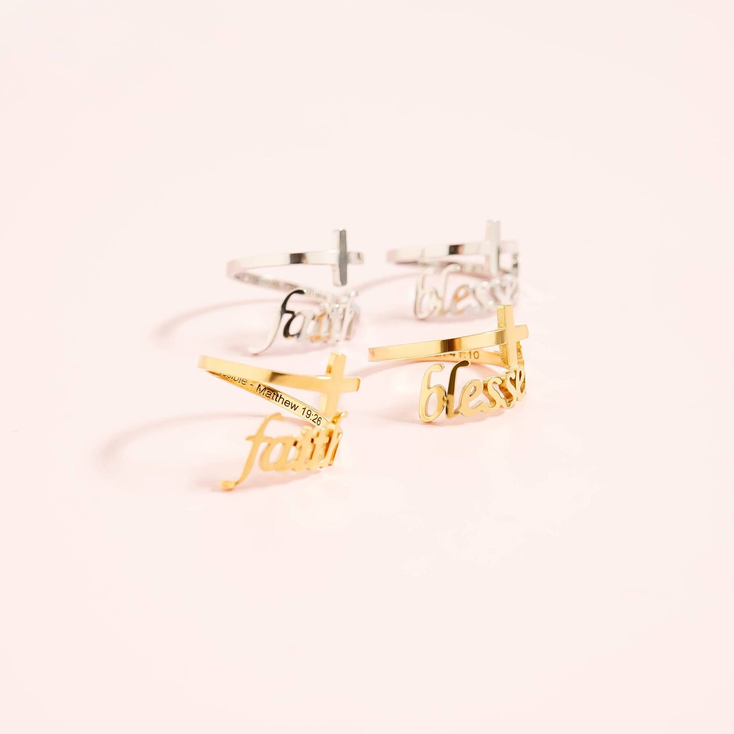 18K Gold PVD Adjustable "Faith" Ring: Stainless / 6