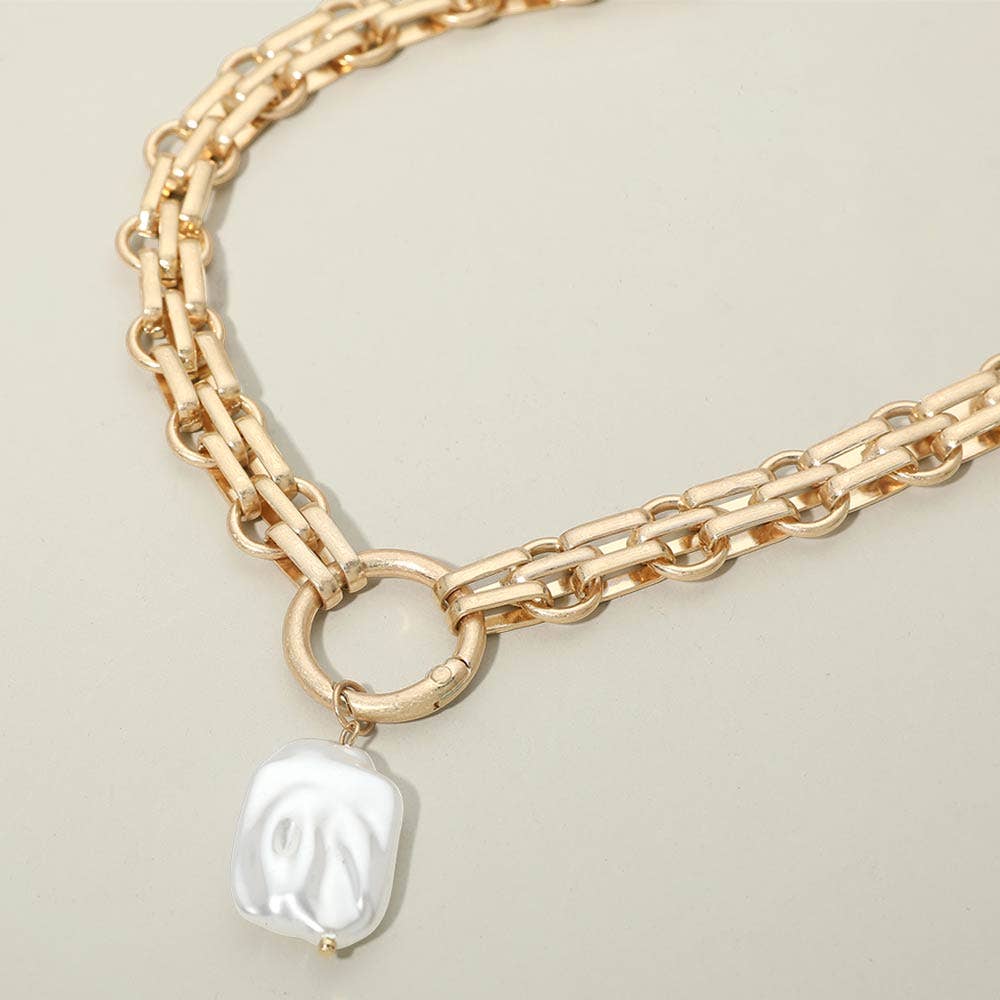 Baroque Pearl Pearl Charm Pendant Chunky Link Chain Necklace: Cream,Gold