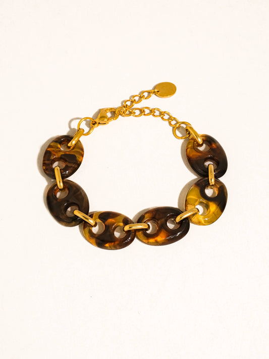 Acacia 18K Gold Non-Tarnish Chunky Resin Link Bracelet: Brown