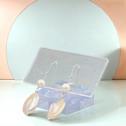 Coin-Shaped Cultured Freshwater Pearl Earrings