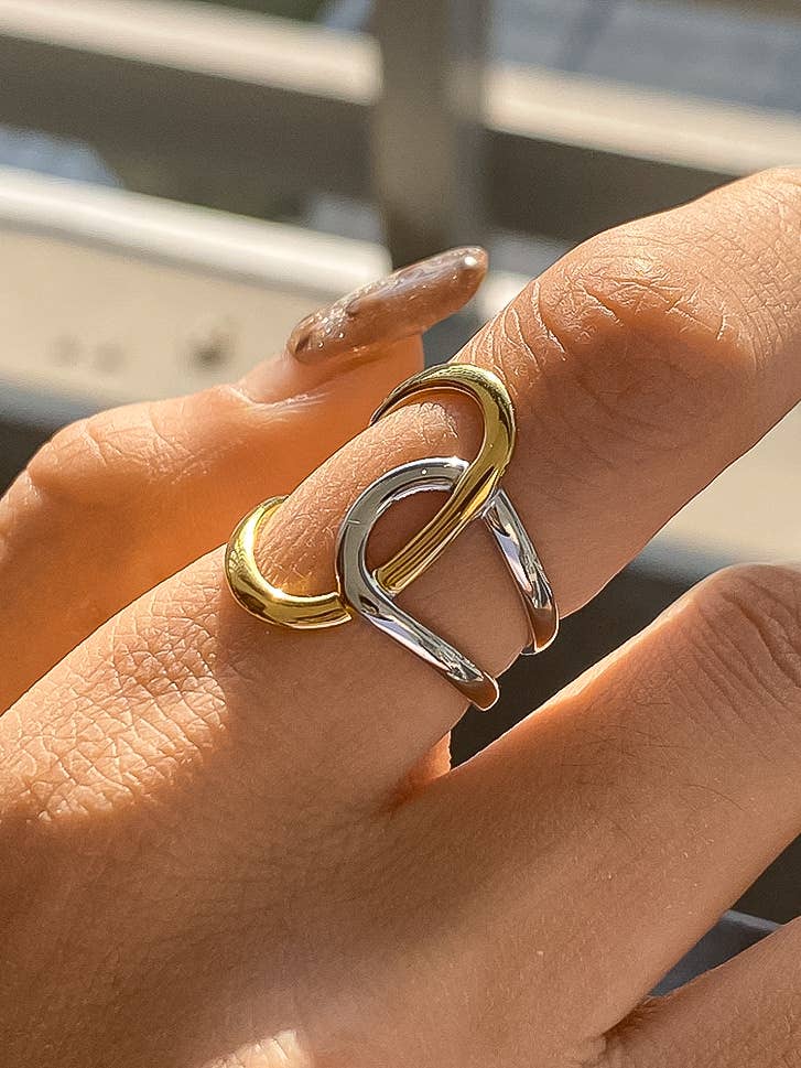 Lior 18K Gold Non-Tarnish Abstract Two Tone Ring: Multi-Colored