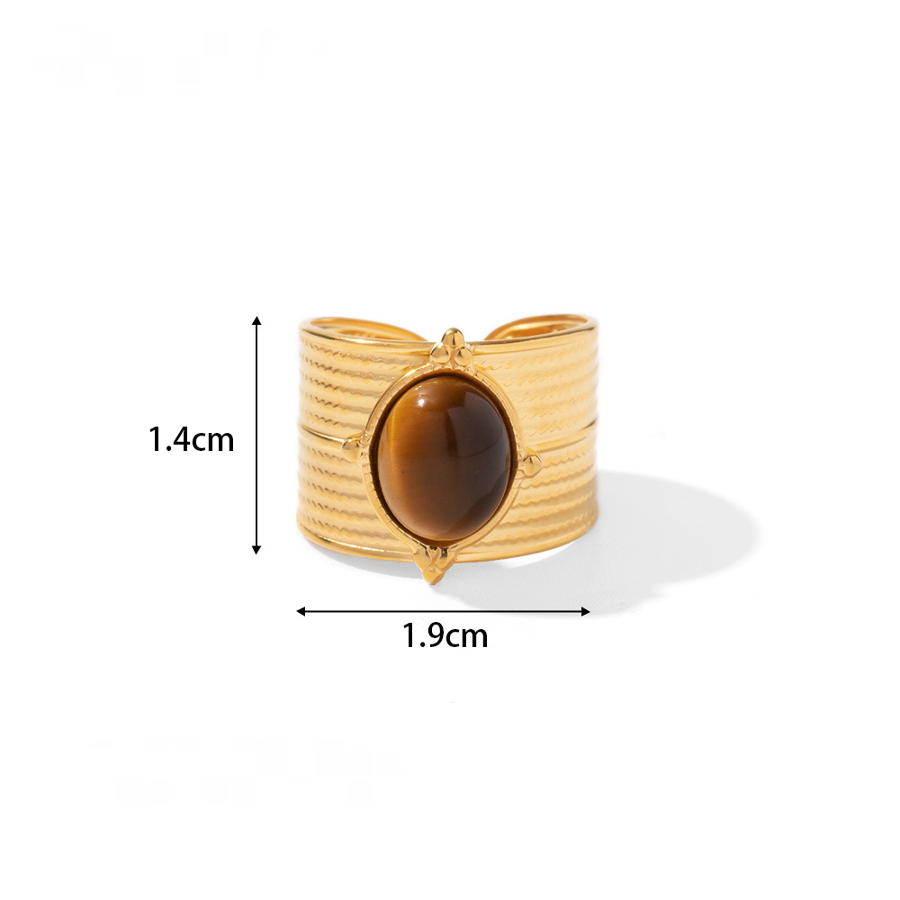18K Gold Plated Stainless Steel Natural Stone Rings - FGS/CS: C
