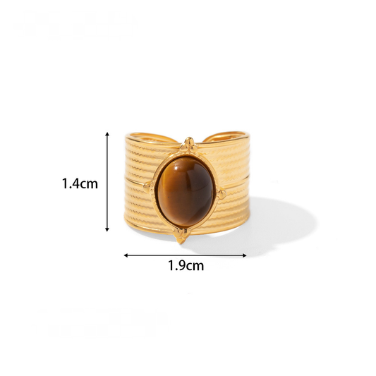 18K Gold Plated Stainless Steel Natural Stone Rings - FGS/CS: C
