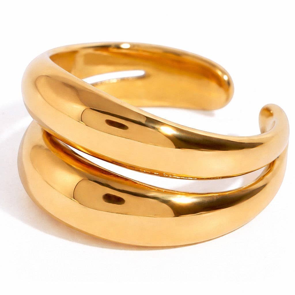 18k Stainless Steel Adjustable Double Wave Ring (LSSG-RW13)