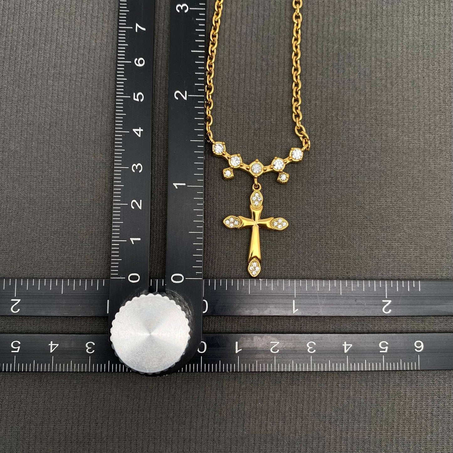 Zircon inlaid Cross charm 18K Gold Plated SS Necklace - FGS