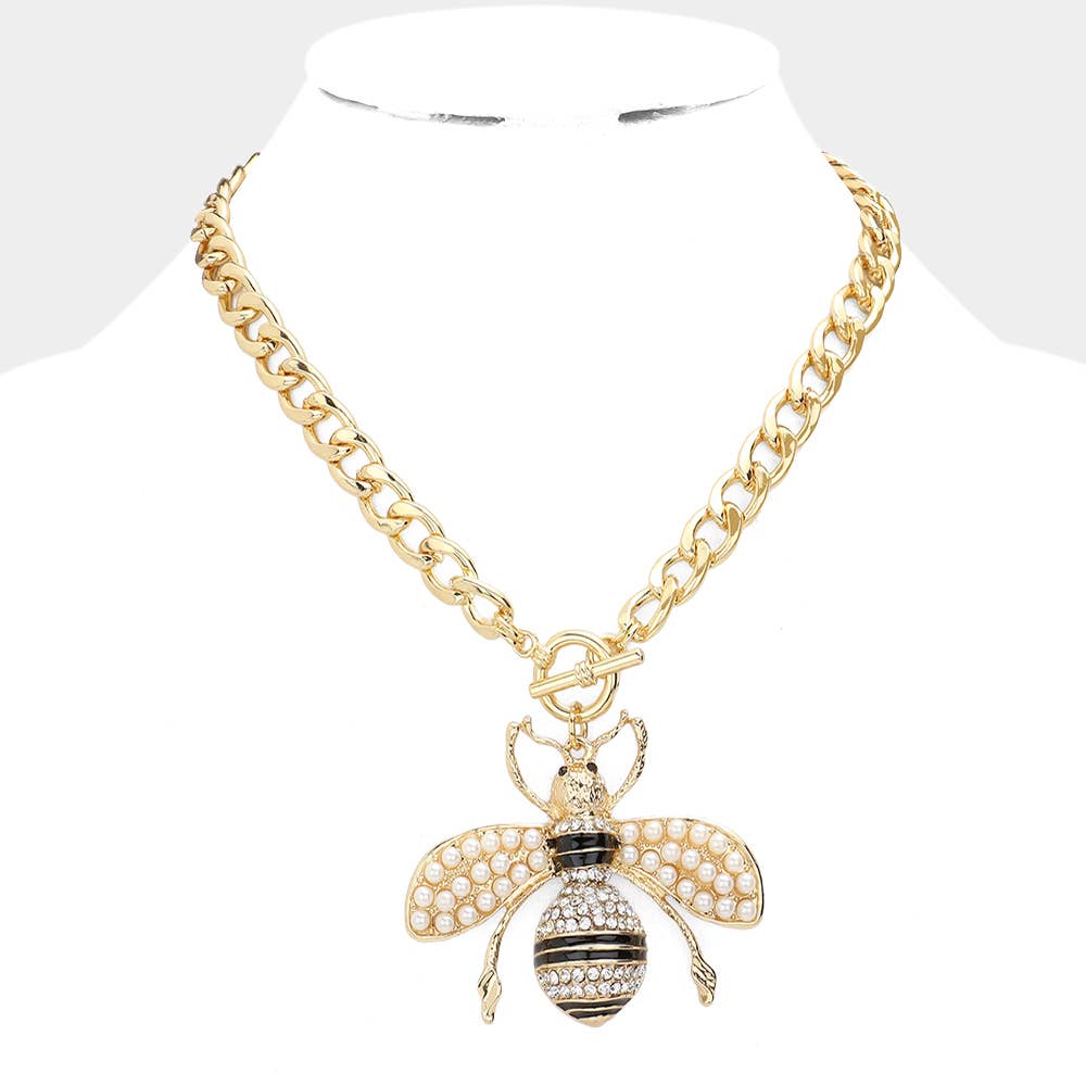 Honey Bee Pendant Toggle Necklace
: Gold Pearl