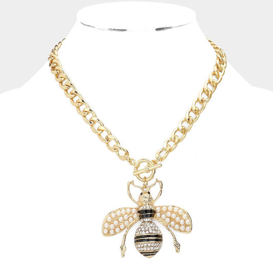 Honey Bee Pendant Toggle Necklace
: Gold Pearl