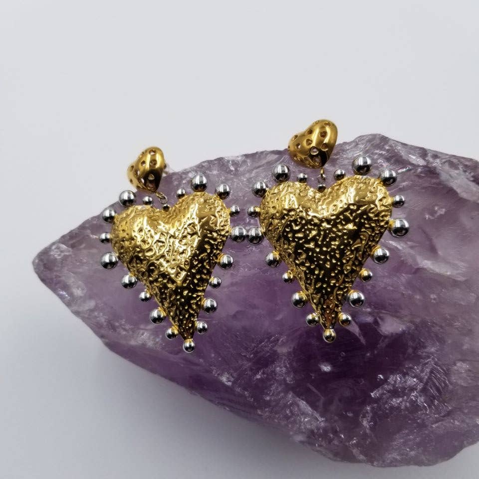 Mixed Metal Vintage Heart Earrings - 18k Gold Plated