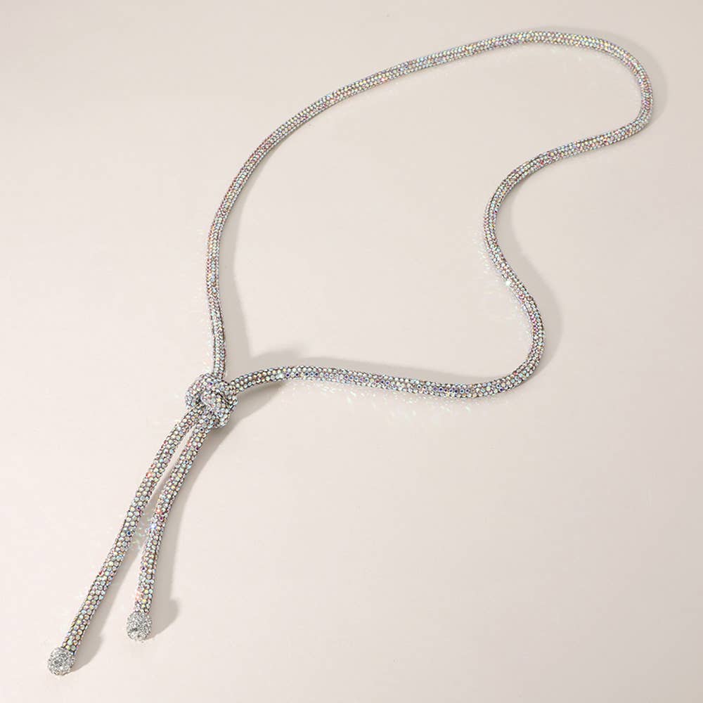 Bling Studded Knot Pointed Long Necklace: HEMATITE