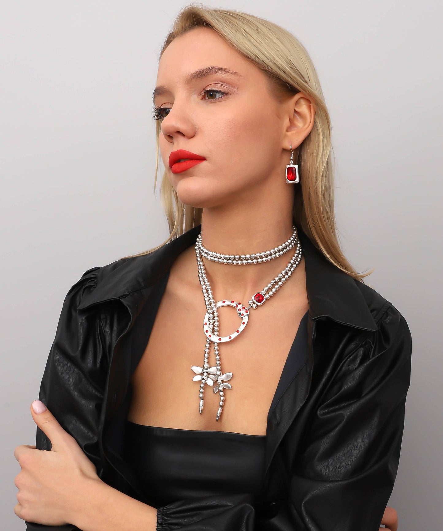 Dragonfly Handmade Necklace & Earrings Set with Red Crystal-Hypoallergenic ► Lead, Nickel, Cadmium free.