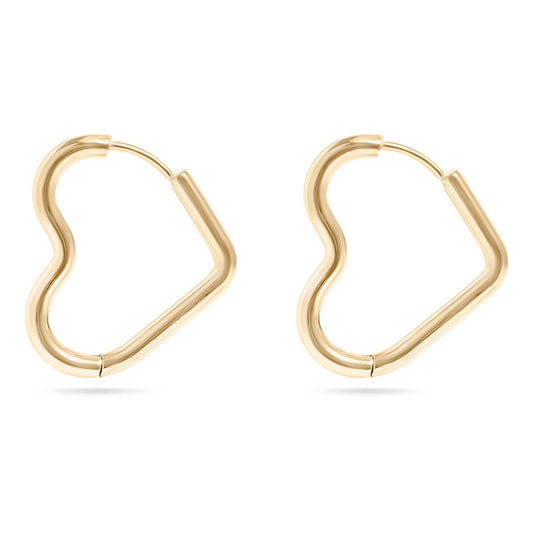 18K Gold PVD Stainless Steel Heart Hoop Earrings / ERJ0007: Gold