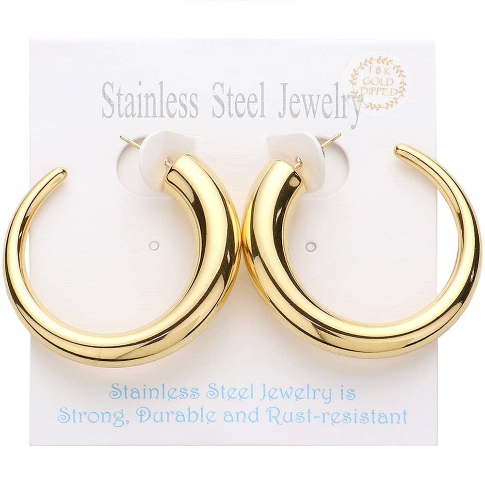 18K Gold Dipped Stainless Steel Hoop Earrings: Yellow Gold