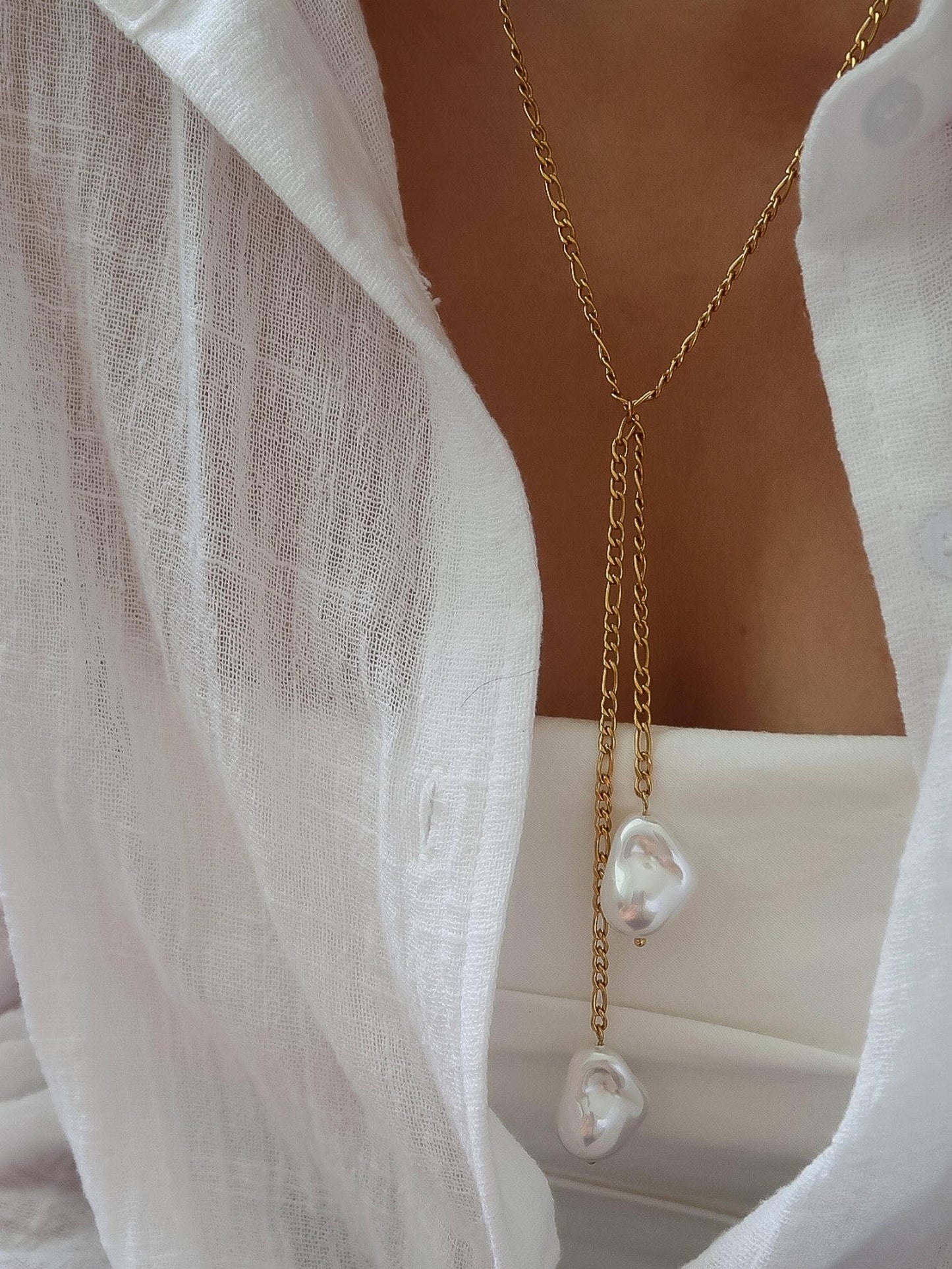 Trévia 18K Gold Non-Tarnish Baroque Pearl Necklace: Yellow Gold