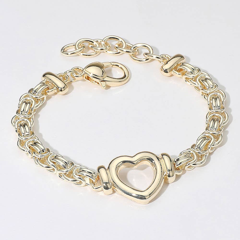 14K Gold Plated Open Heart Link Chain Bracelet